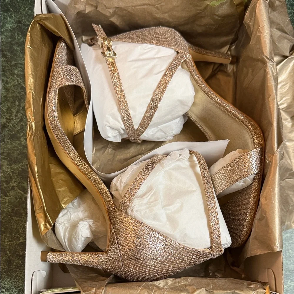 Michael Kors Rose Gold Glitter Strappy Heeled Sandals